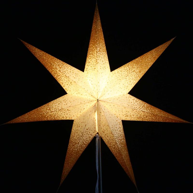 Meteor Goldcrash white - Foldable glowing star, paper poinsettia with 7 points, 60 cm